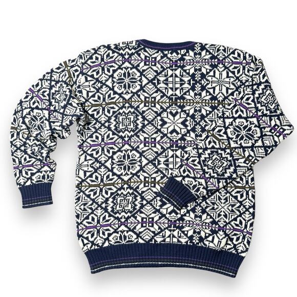 Vintage Nordic Snowflake Sweater Unisex L Knit Pullover Retro Winter Jumper USA - Picture 3 of 8